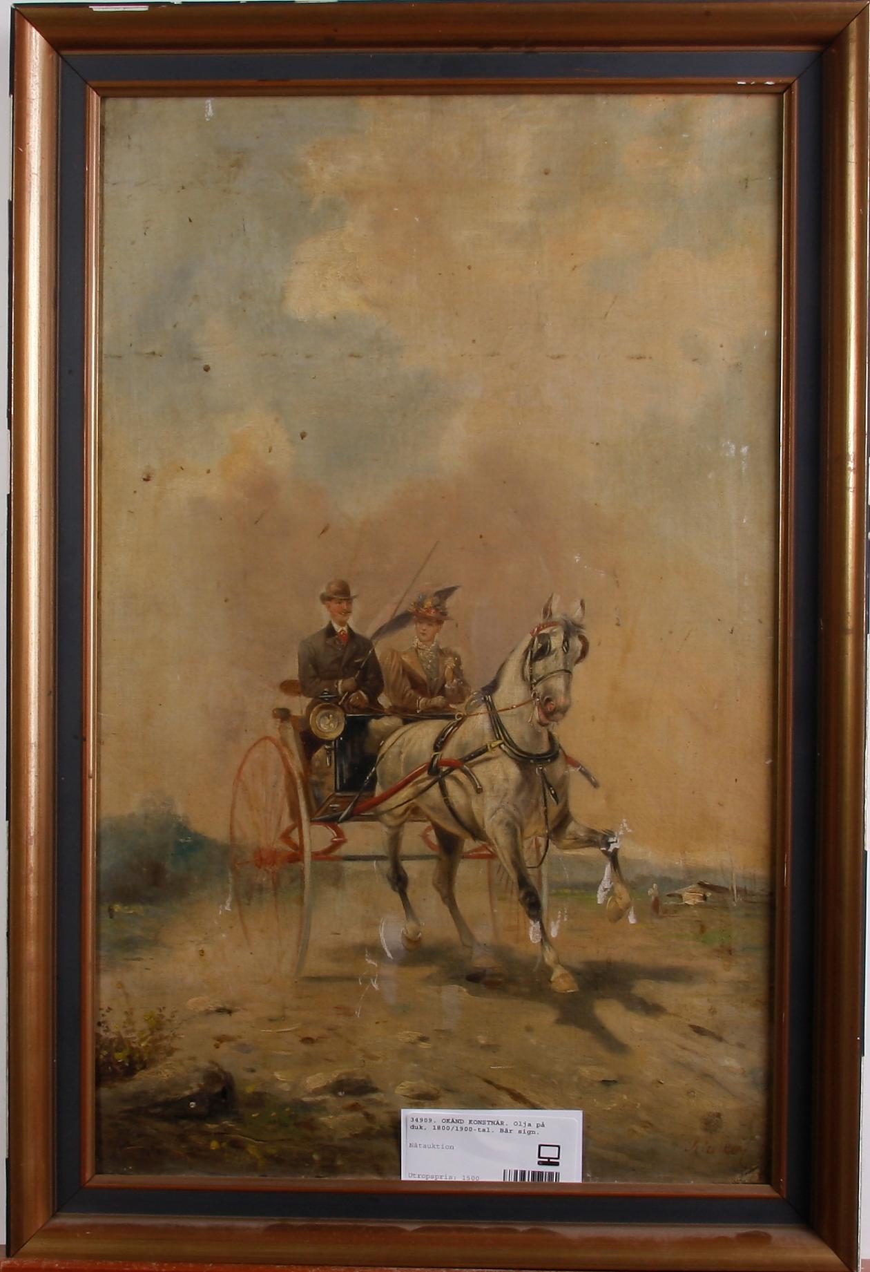 OKÄND KONSTNÄR. Olja på duk, 1800/1900-tal. Bär sign.
