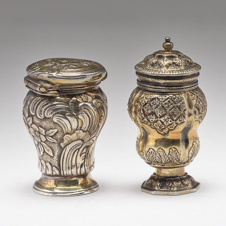 Two 18th century silver-gilt snuff-boxes, one marked Jacob Lampa, Stockholm 1764 and one unmarked.