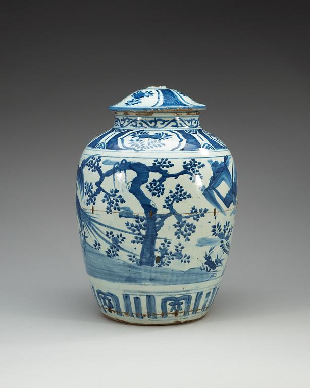 A large blue and white jar with cover, Ming dynasty, Wanli (1573-1620).