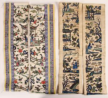 SIDENBRODERIER, två par, Kina, 1900-talets början.