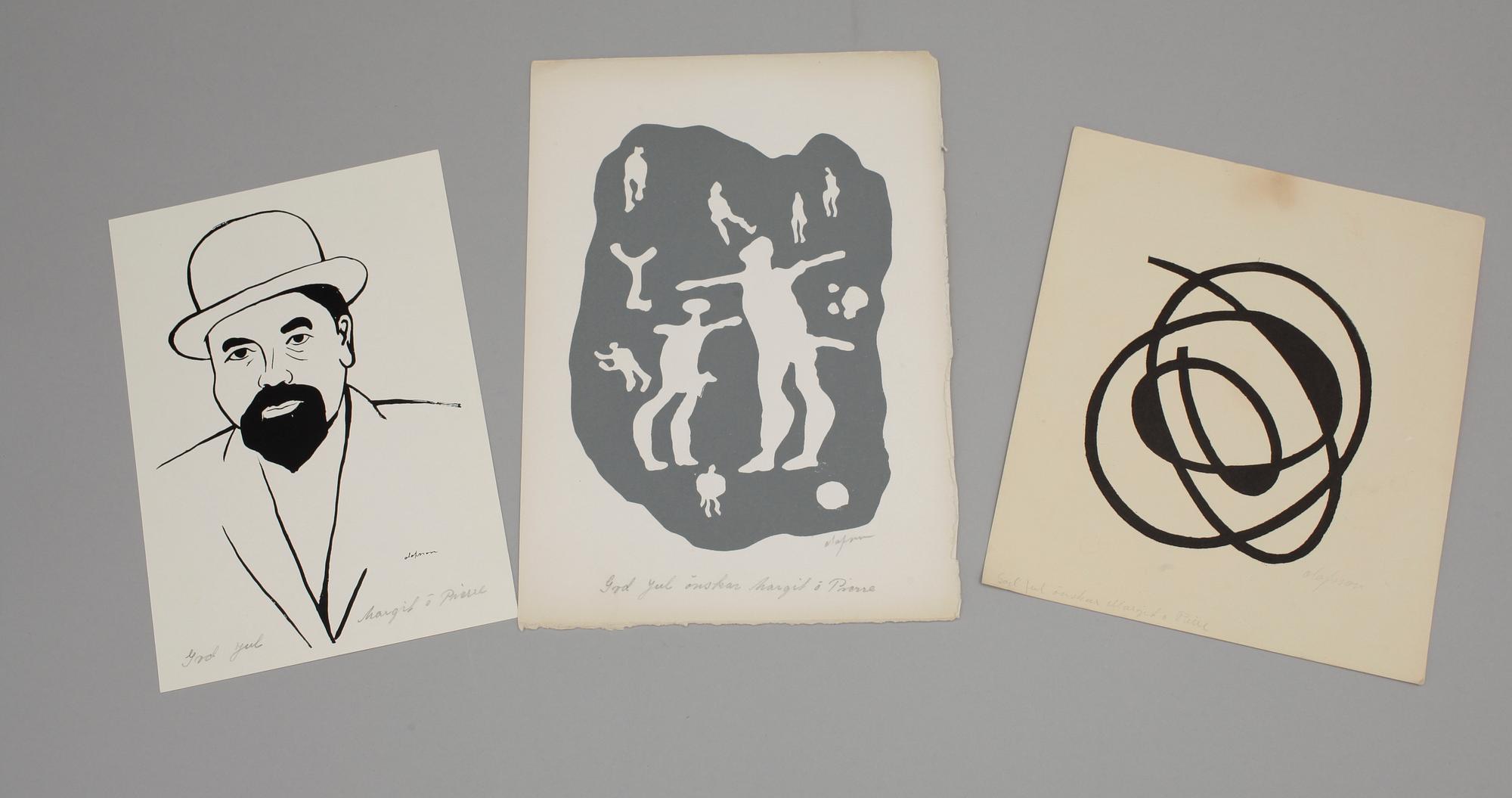 PIERRE OLOFSSON, 3 st, litografier, signerade.