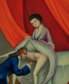 A Chinese reverse glass 'Erotic' painting, double sided, Chinese School, Qing dynasty, circa 1800.