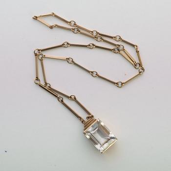 A Wiwen Nilsson gilt sterling necklace with rock crystal pendant, Lund, Sweden 1943.