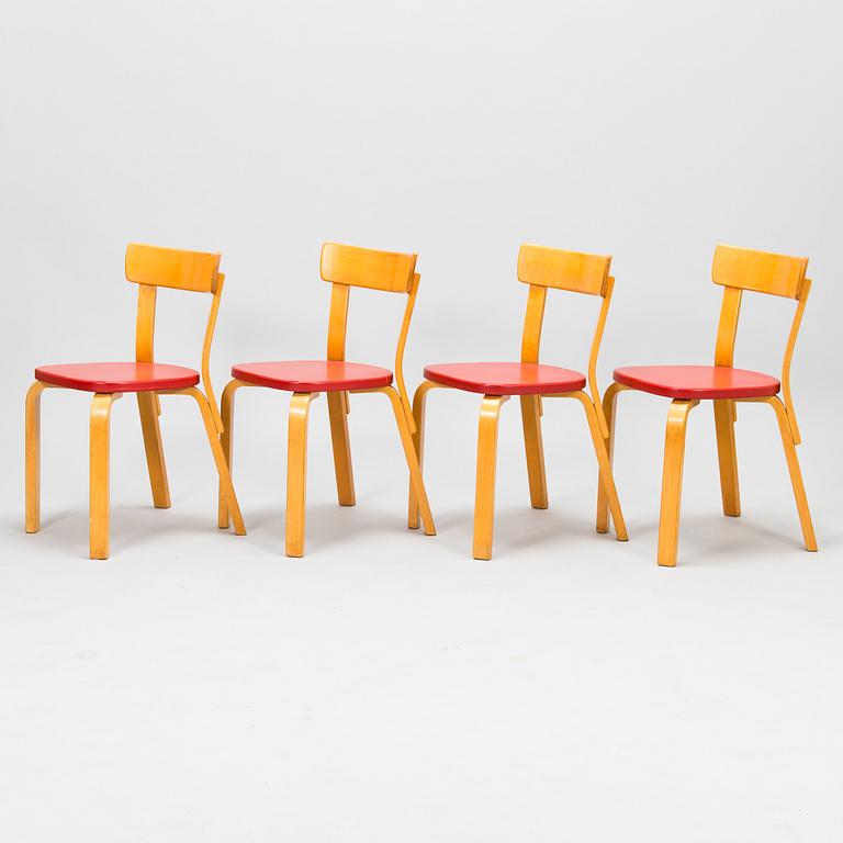 ALVAR AALTO, STOLAR, 4 st, modell 69, Artek 1960-tal.
