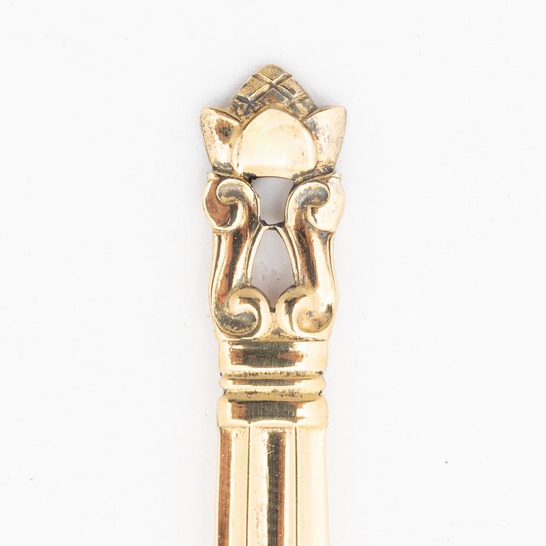 Johan Rohde, Six gilt sterling silver coffee spoons, 'Konge' / 'Acorn', Georg Jensen, Denmark.