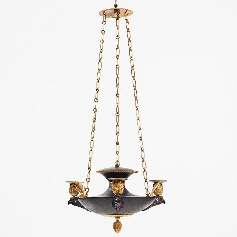 A Swedish Empire three-light hanging-lamp, beginning of the 19th century.