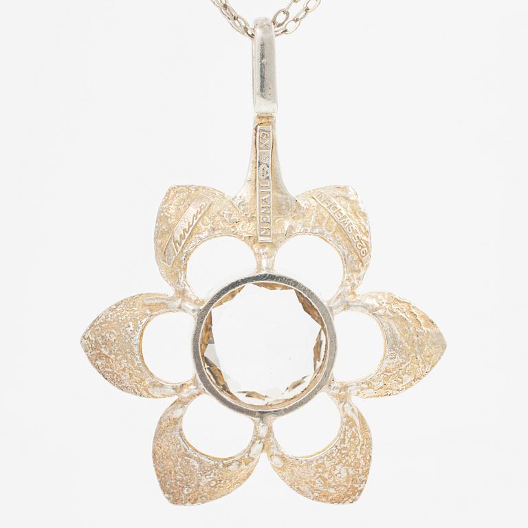 Theresia Hvorslev, Pendant, silver with faceted rock crystal, Lidköping 1972.