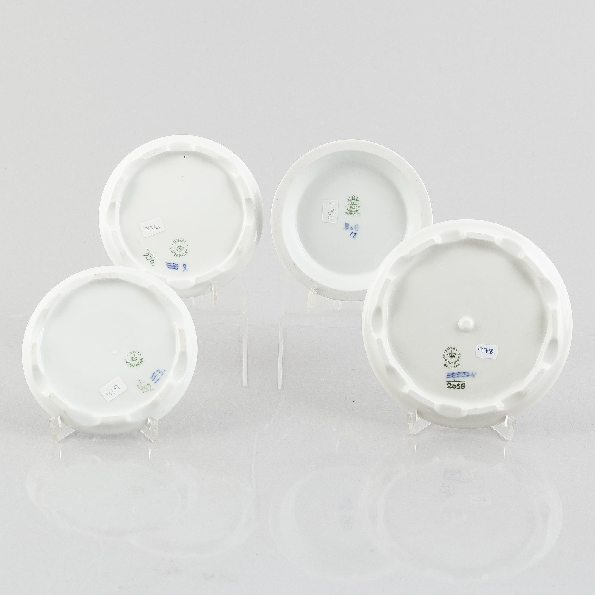 A group of four 'Blue Fluted' / 'Musselmalet' coasters, 1898-1923 and later.