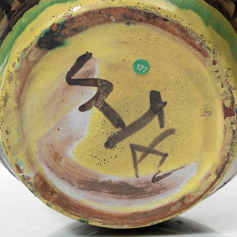 Allan Ebeling, two glazed ceramic ewers and a vase, Torshälla 1930s.