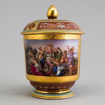 An early 19th century empire cup with saucer and cover with Wien mark.
