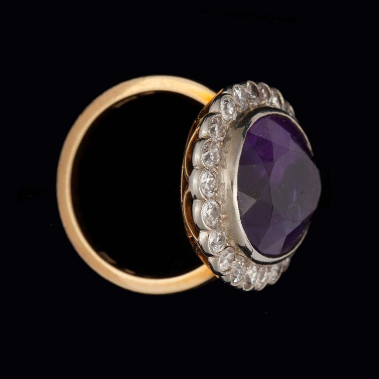 Wiwen Nilsson, A Wiven Nilsson amethyst and old-cut diamond, circa 1.30 ct in total, ring.