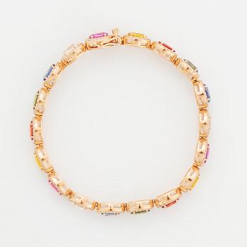Multi coloured colour sapphire and diamond bracelet.