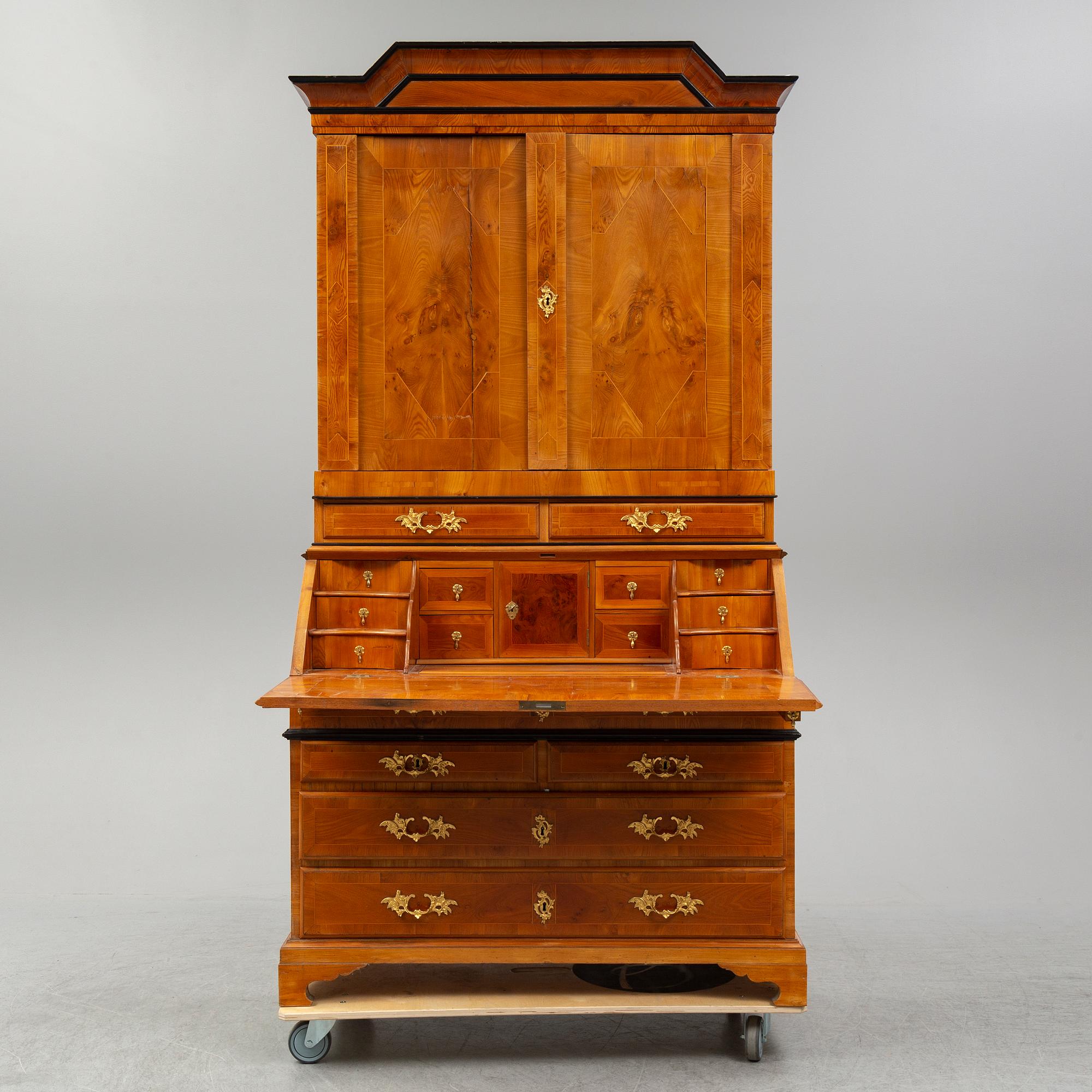 A partly 18th Century elm veneered writing cabinet.