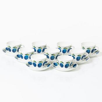 Stig Lindberg, Coffee cups with saucers, 9 pcs, "Prunus", Gustavsberg.