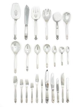 448. Georg Jensen, bestickservis, 153 delar, "Konge/Acorn", sterling silver och rostfritt, design Johan Rohde, Köpenhamn 1933-1944.