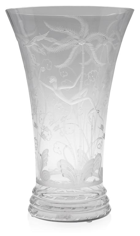 An Edward Hald engraved glass vase, Orrefors 1927.