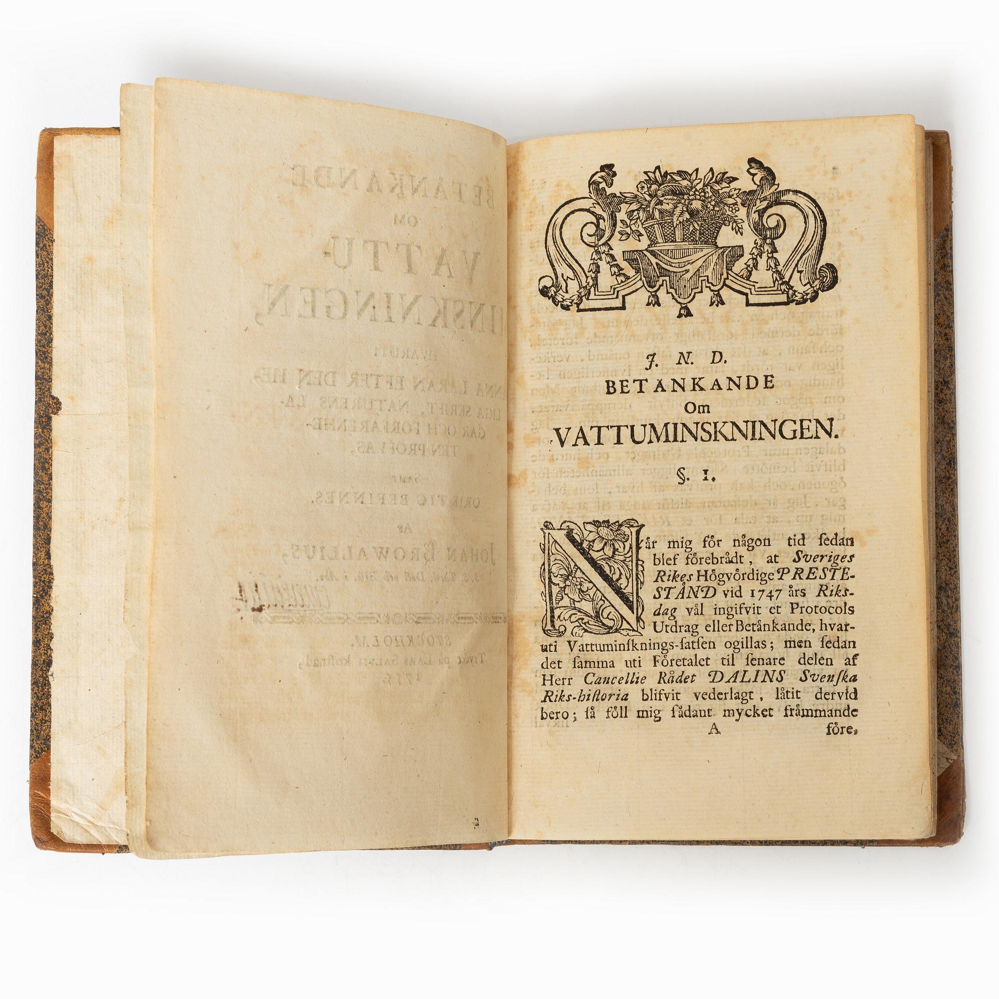 Betänkande om vattu-minskningen, 1755.