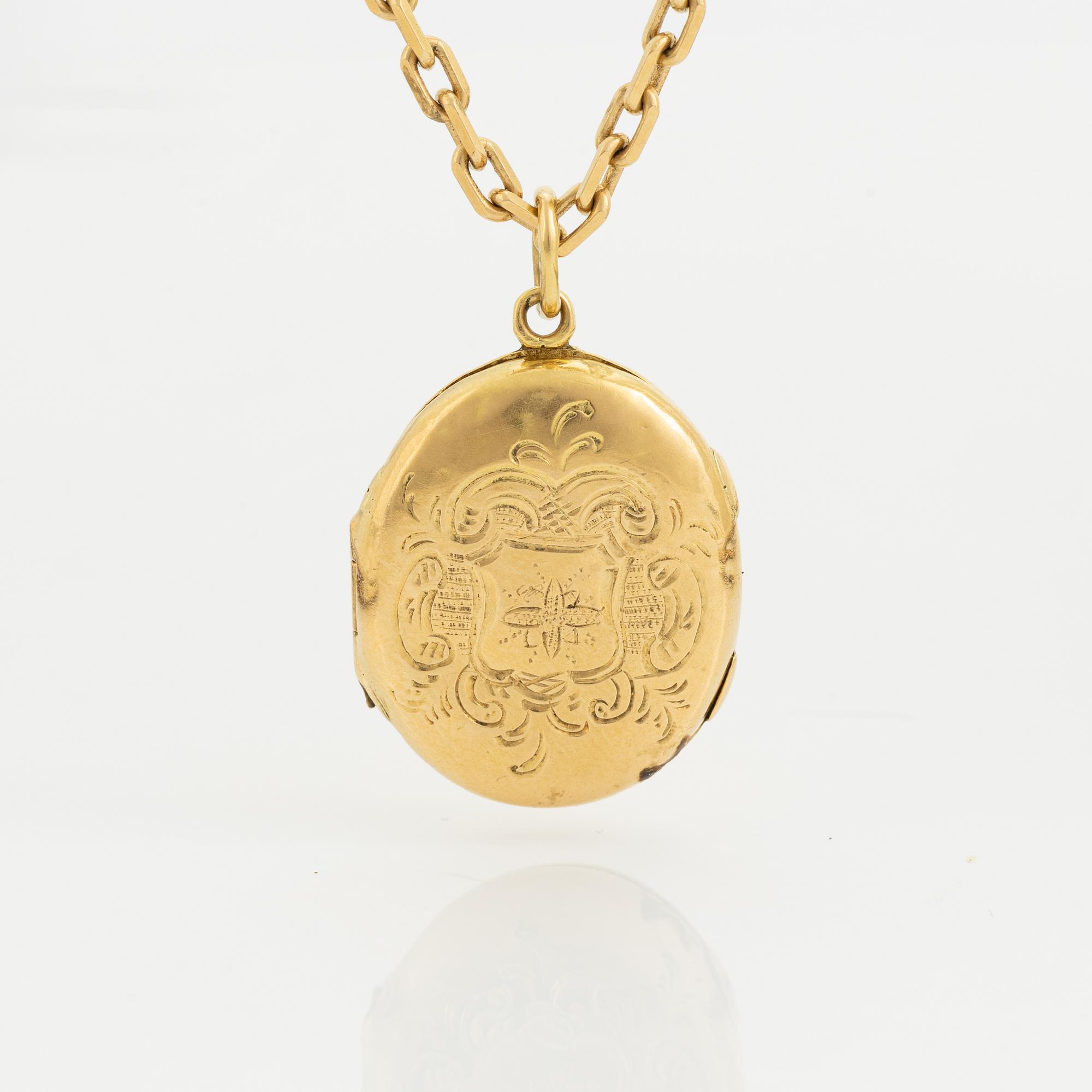 Kedja ankarlänk med medaljong, 18K guld.