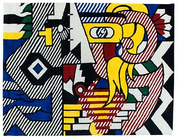 155. Roy Lichtenstein, TAPISSERIE/MATTA. "Amerind Landscape". Handknuten. 280 x 367 cm. Signerad á tergo LICHTENSTEIN ©.