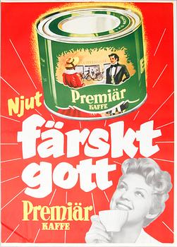 REKLAMAFFISCH, litografiskt tryck, "Premiär Kaffe", 1950-talet.