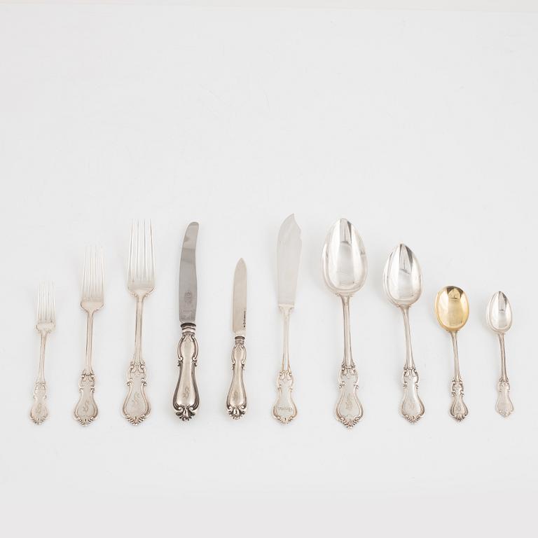 Bestickservis, 45 delar, silver, C.G. Hallberg, Stockholm, 1910-1919.