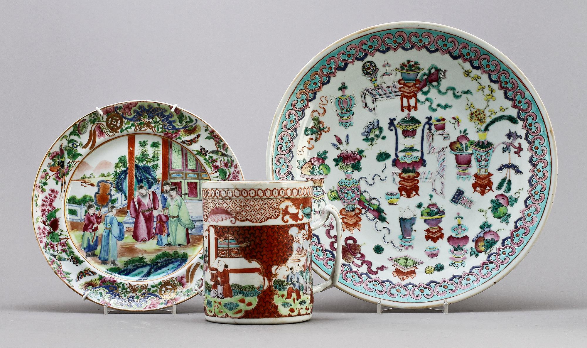 PARTI PORSLIN, 3 delar, Kina, sekelskifte 1700/1800-tal.