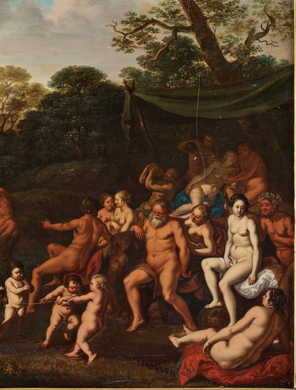 Daniel Vertangen Attributed to, Fauns, Bacchants and Silenus in a landscape.