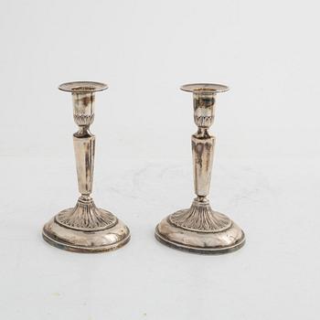 Candlesticks, 2+2 pcs, silver and silver plated, one pair from Gothenburg 1955.