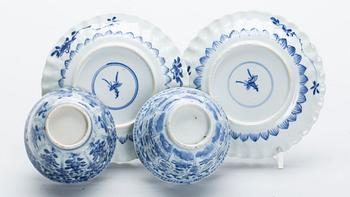 KOPPAR, 2 st och FAT, 2 st, porslin, Kangxi, Kina, 1700-tal.
