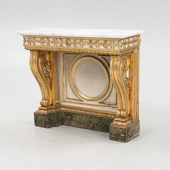 A Swedish late Empire giltwood and marble console, 1830's/40's.