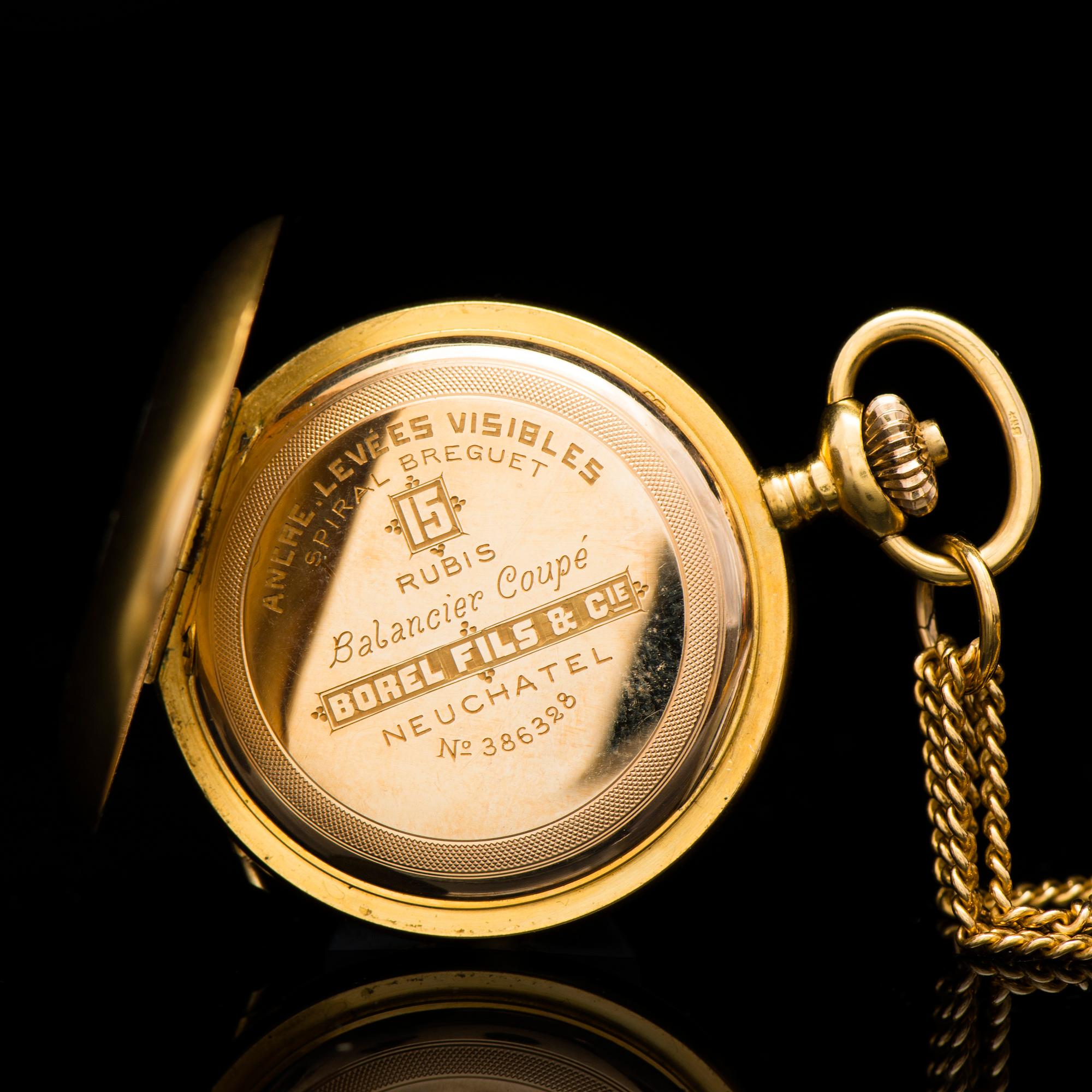 A PENDANT / POCKET WATCH, old cut diamonds, 14K gold. Borel Neuchatel & Cie.