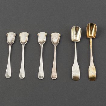 Three pairs of silver salt-spoons, one pair marked Stockholm 1817.