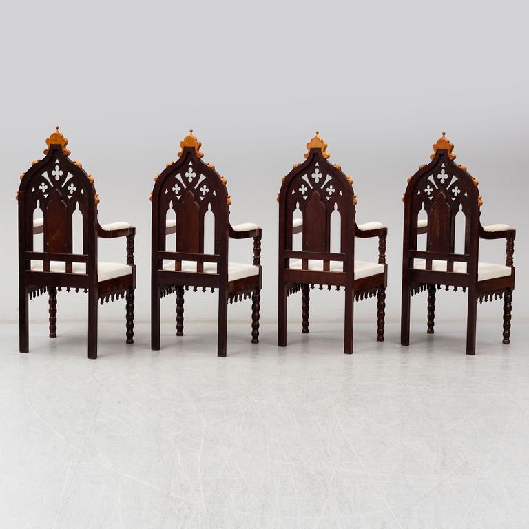 Eight Gothic Revival / Neo-Gothic Chairs, probably Austria, 19th century.