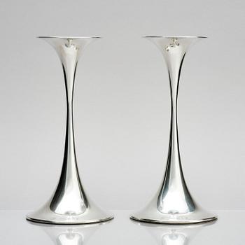 Tapio Wirkkala, a pair of 'Trumpetti' silver candlesticks, Tavastehus, Finland 2002.