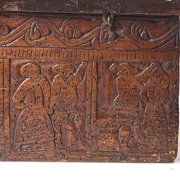 A casket and lid, C14 dated, second half of the 17th century.