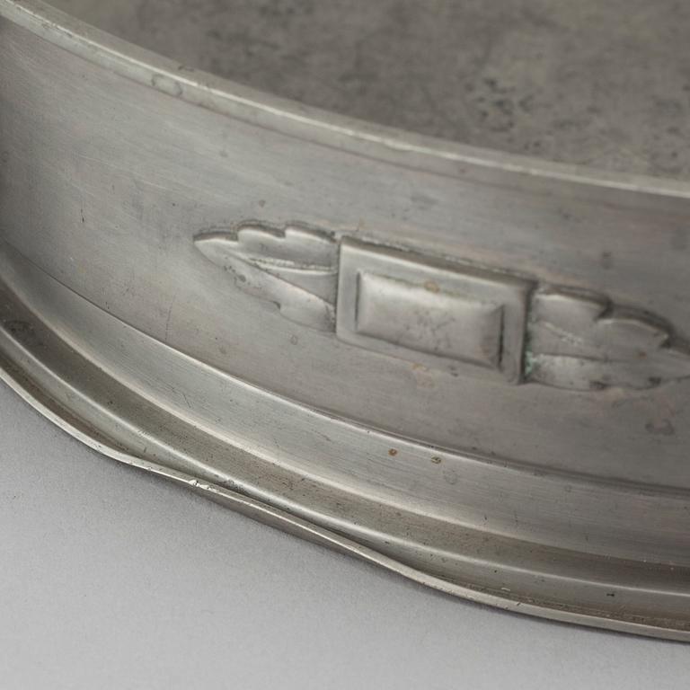 A bowl with candle holders in pewter, by CG Hallberg, 1930.