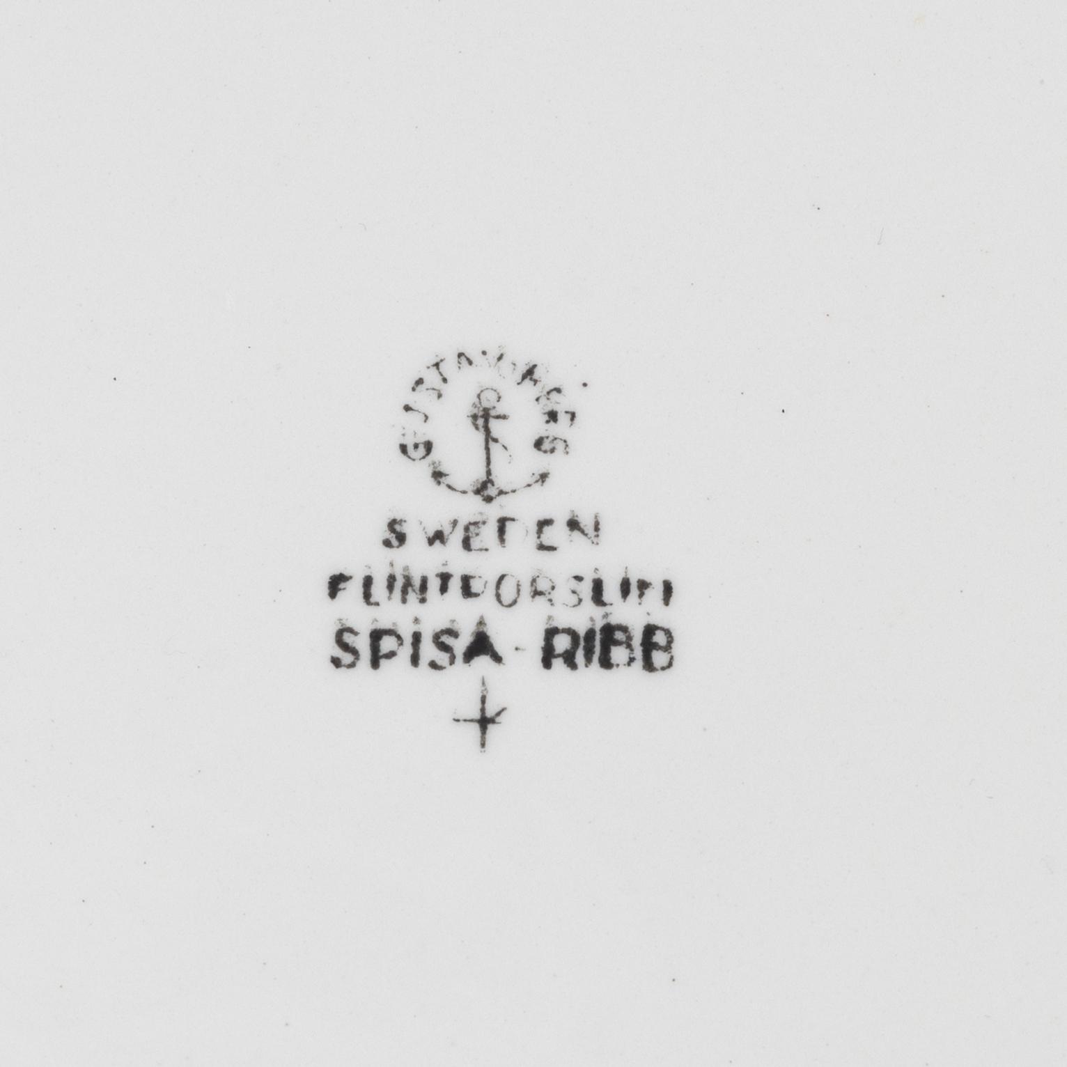 Stig Lindberg, servisdelar, 21 st, benporslin, "Spisa Ribb", Gustavsberg, 1955-1974.