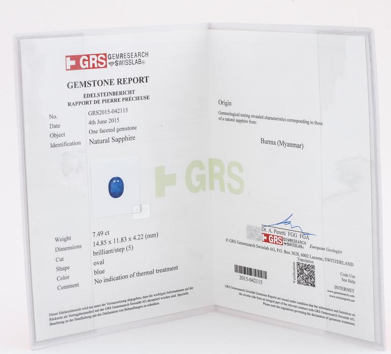 RING, med safir 7.49 ct och baguetteslipade diamanter.