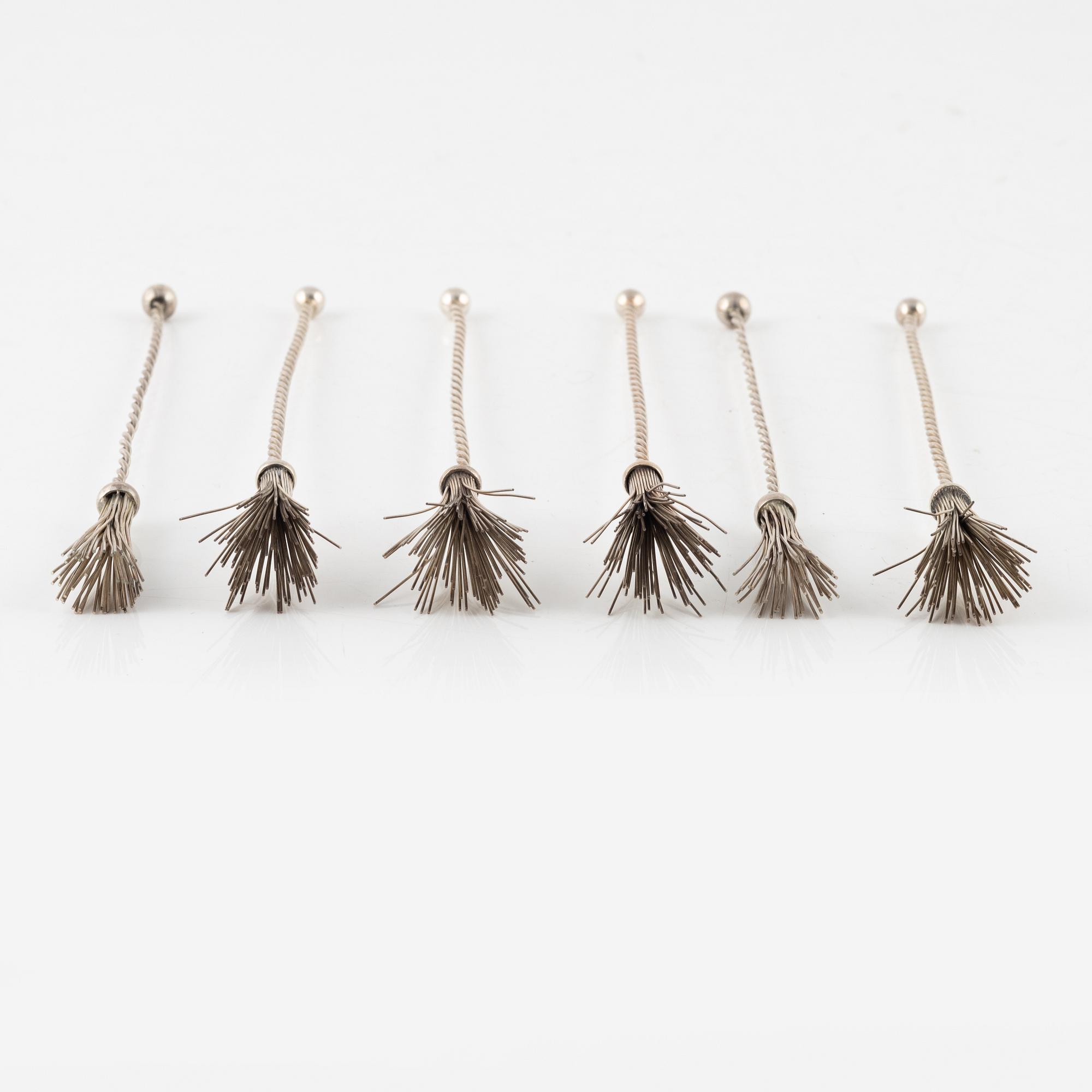 Champagnevispar 6 st, silver, 1900-tal, svenska importstämplar.