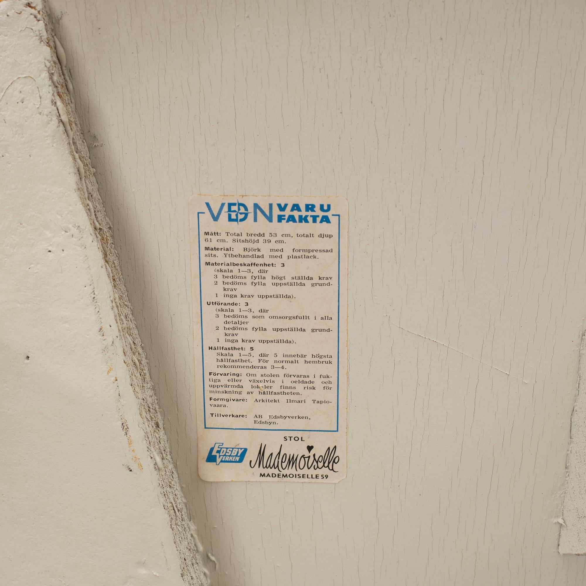 A second half of the 20th century 'mademoiselle' chair by Ilmari Tapiovaara.