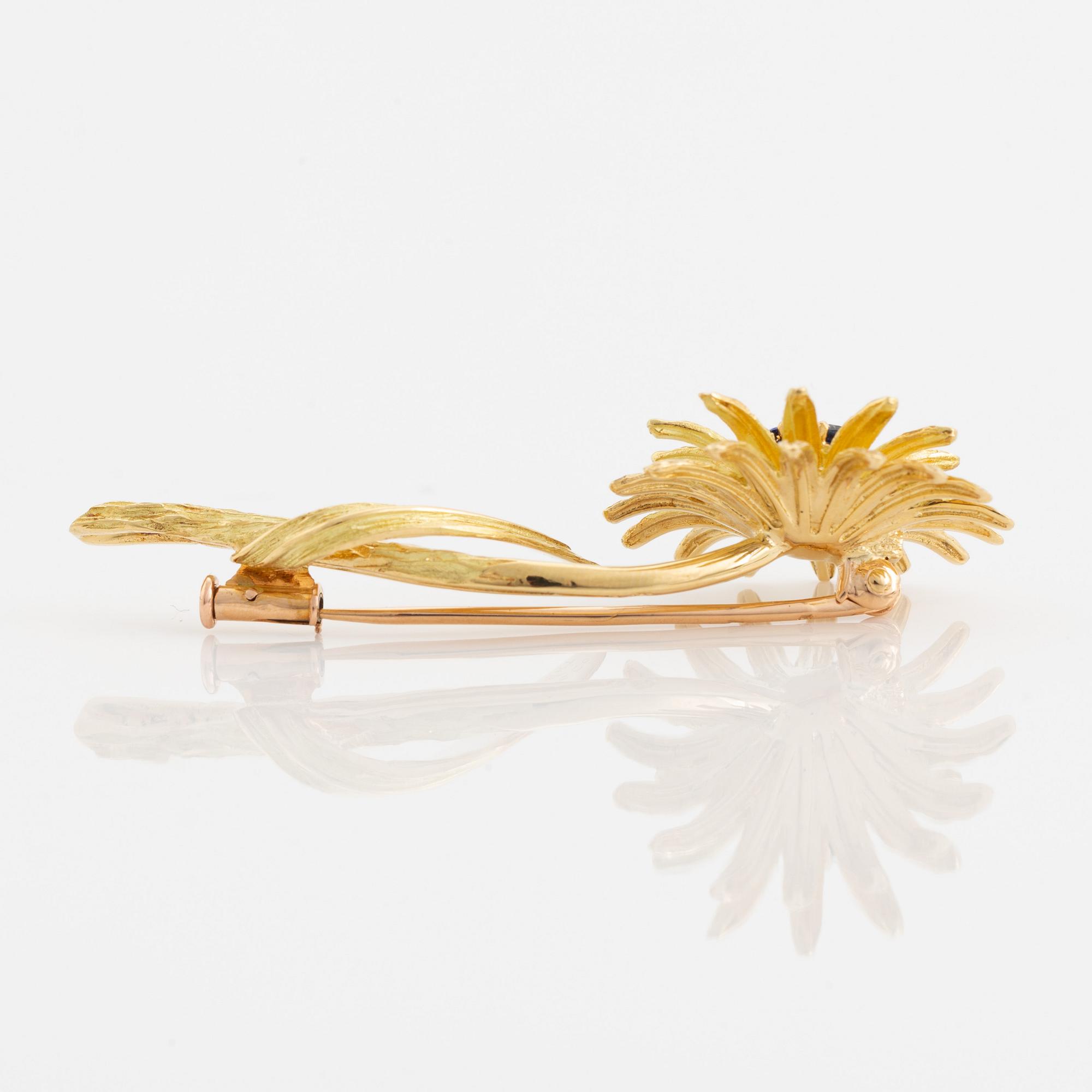 Tiffany & Co, brosch, blomma,  18K guld med safirer.