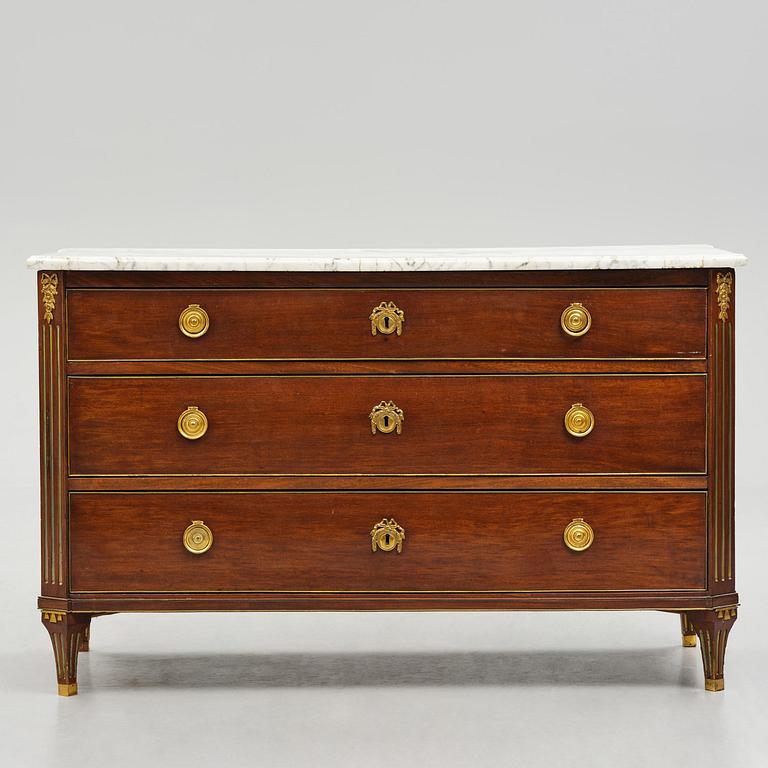 A late Gustavian mahogany commode, Stockholm, late 18th century.