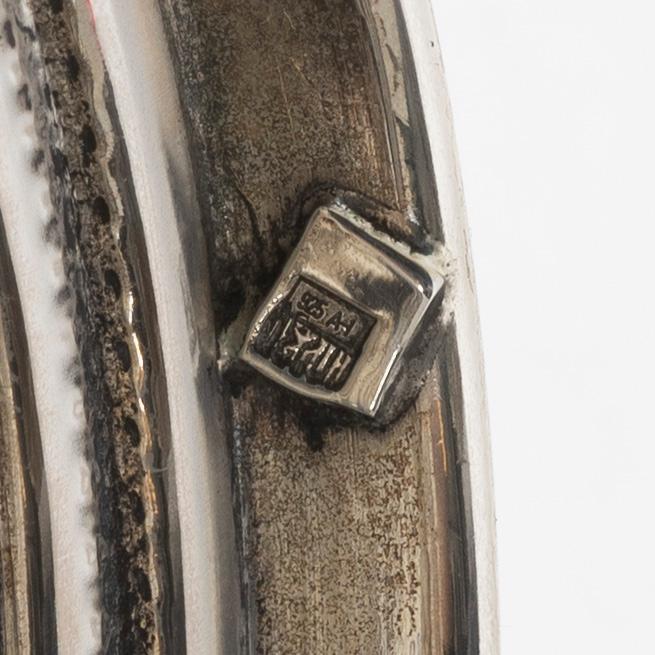 Champagne glasses, a pair, silver and glass, 20th century.