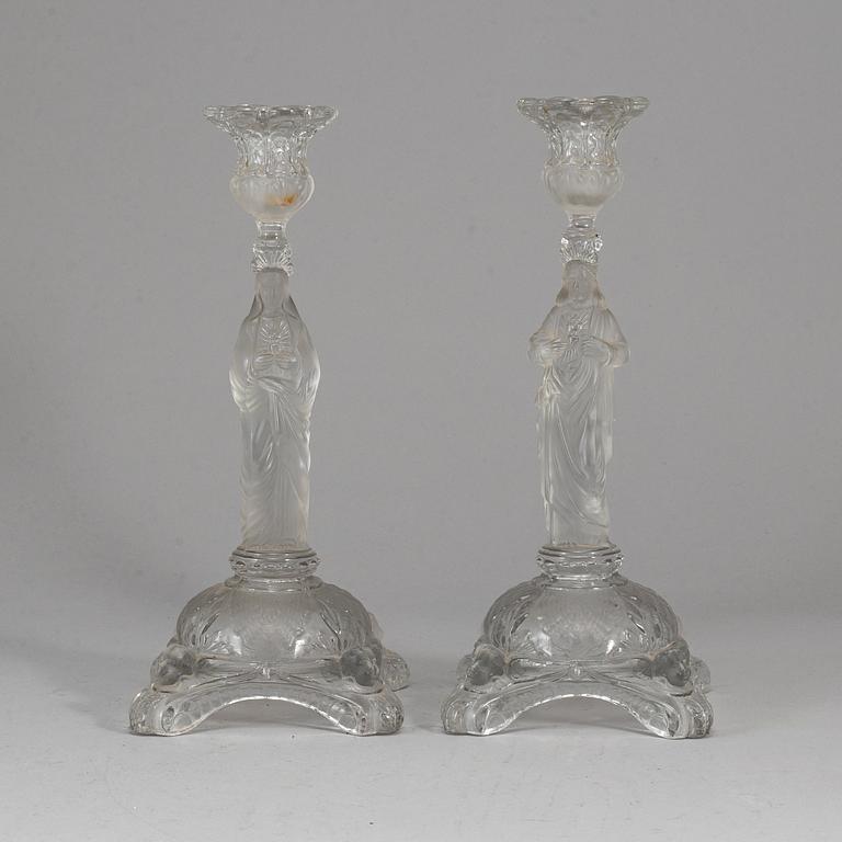 A pair of moulded glass candlesticks,  ca 1900.