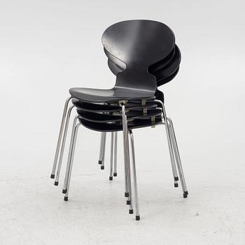 Arne Jacobsen, stolar, 4 st, "Myran", Fritz Hansen, Danmark, 1900-talets andra hälft.