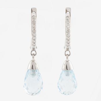 Earrings, a pair, 14K white gold with briolette-cut topaz and octagon-cut diamonds.