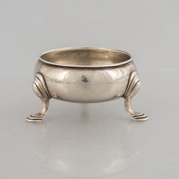 Five English silver salt cellars, circa mid 18th Century.
