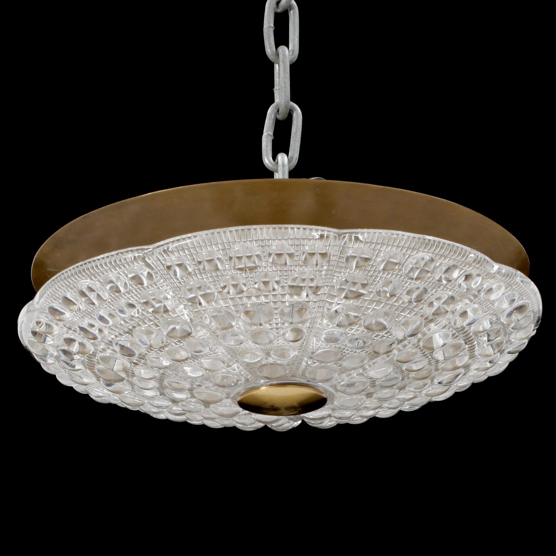 TAKLAMPA, plafond, glas och mässing, Orrefors. Diameter 40cm.