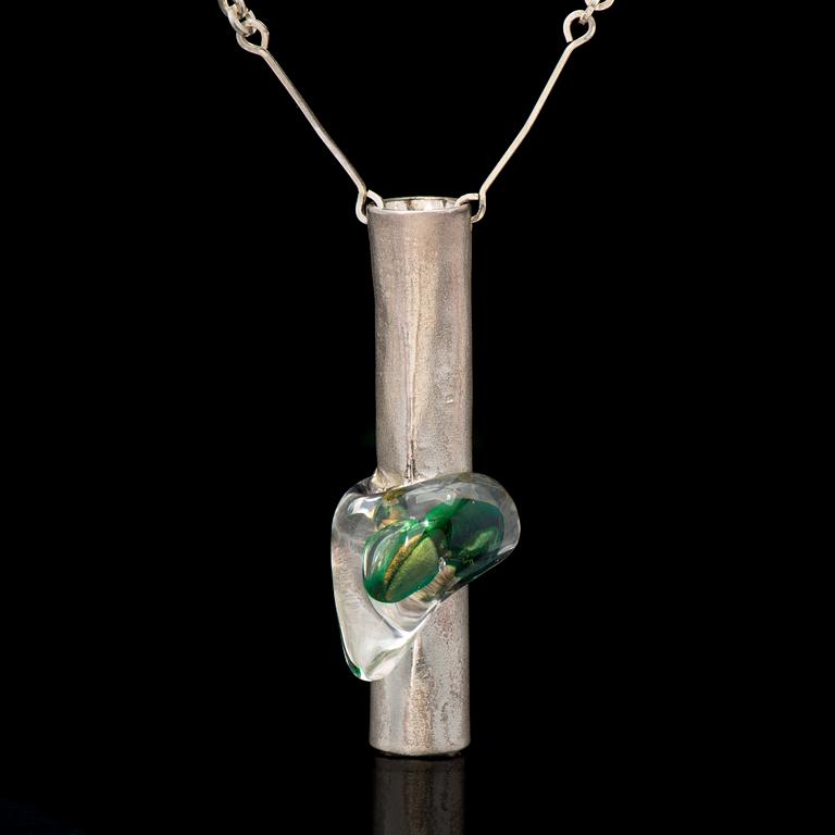 A BJÖRN WECKSTRÖM NECKLACE, "Ice heart", acrylic, silver. Lapponia 1970s.