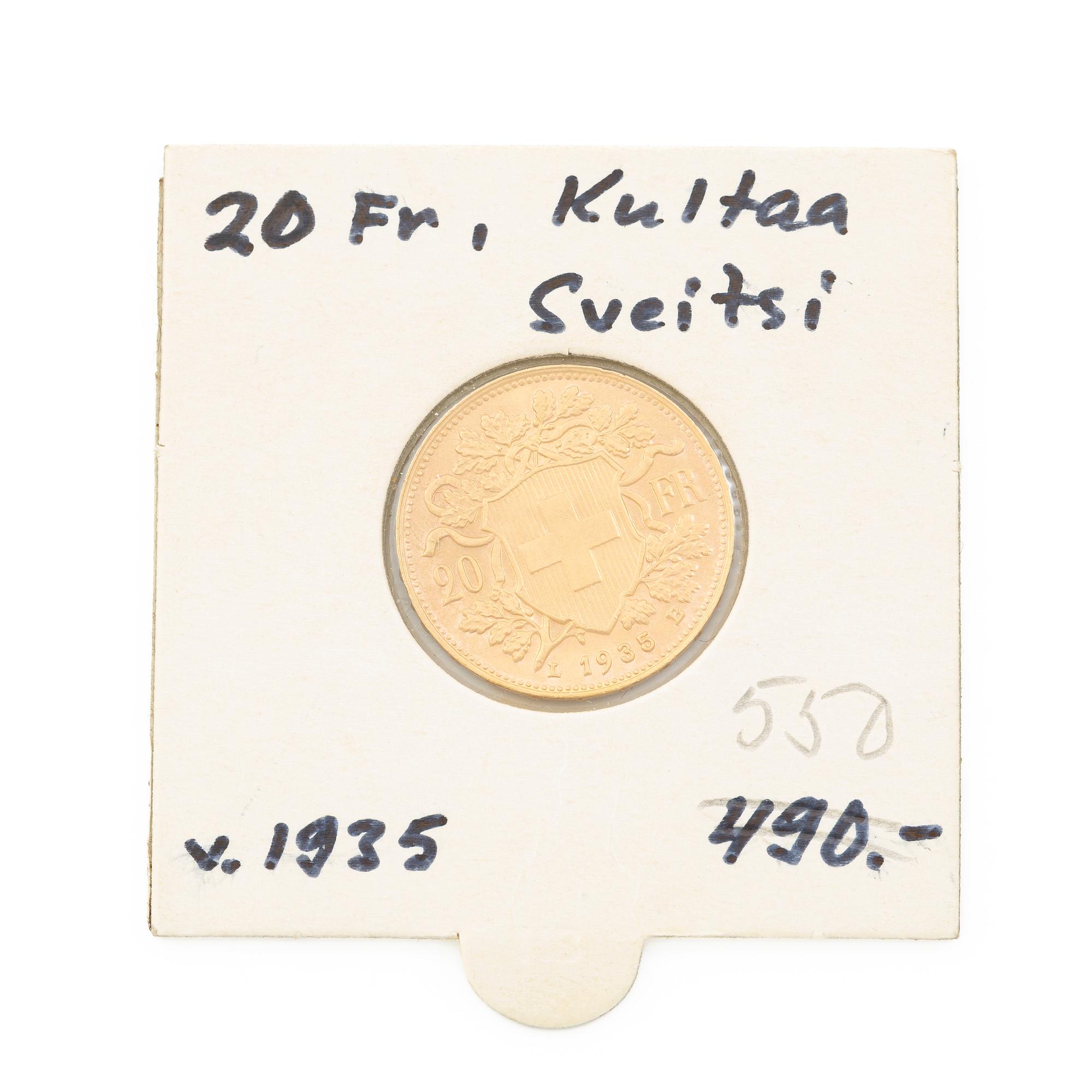 Gold coin, Switzerland, 20 Franc, 1935.